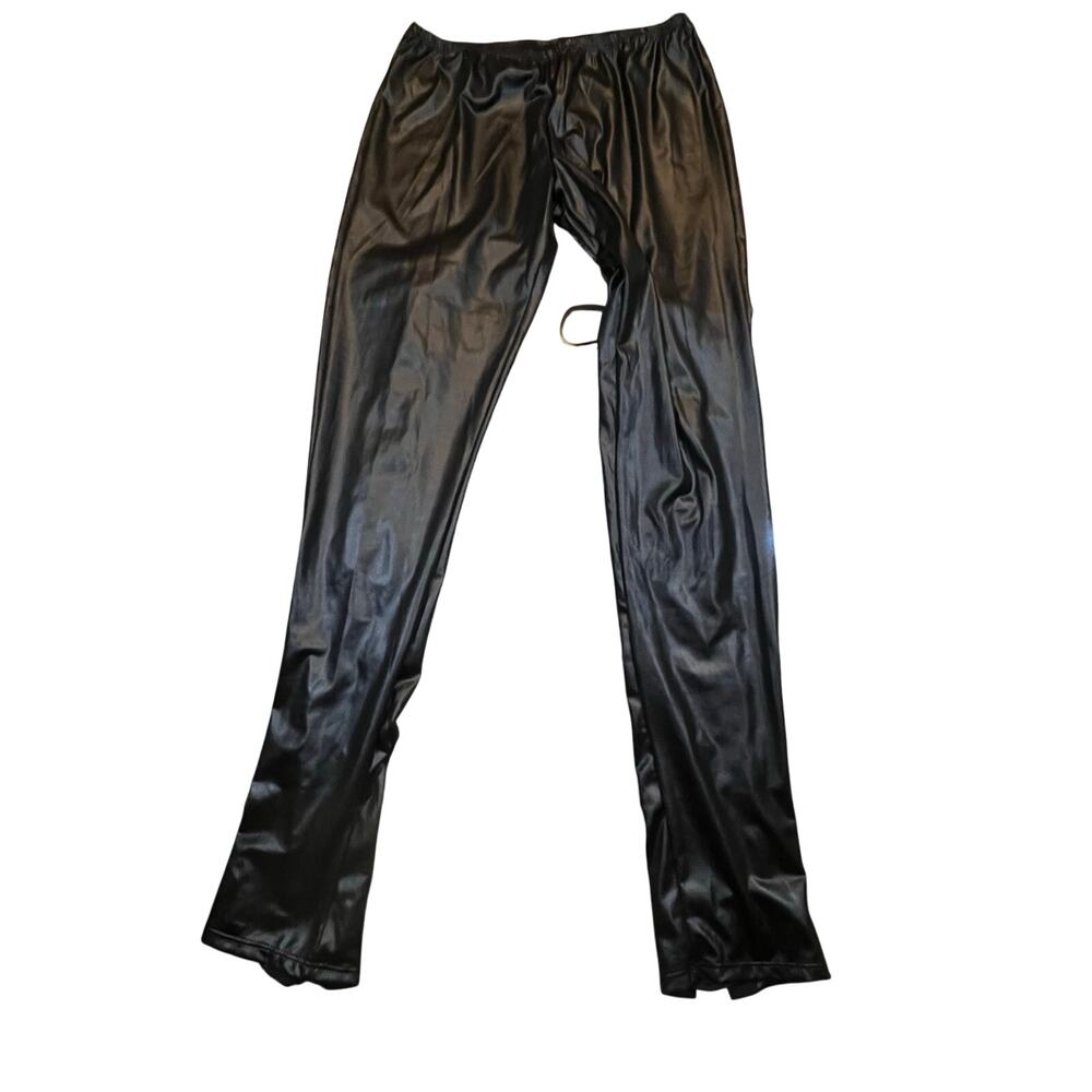 Bonitaz Black Faux Leather Lace‎ Up Back Leggings Pants Goth Clubwear Size L